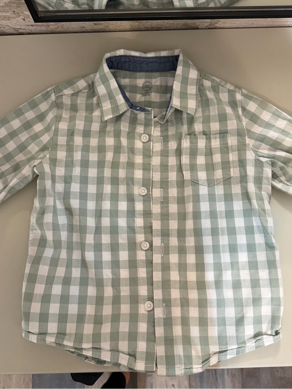 Wonder Nation Green and White Plaid Button-Down Shirt